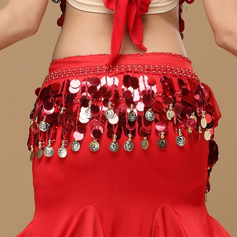 ORIDOOR Women's Belly Dance Dress Set - Red, One Size - Bra Top, Waist Belt, Chiffon Skirt - 35.5" Length - Hand Wash Only - Image 4